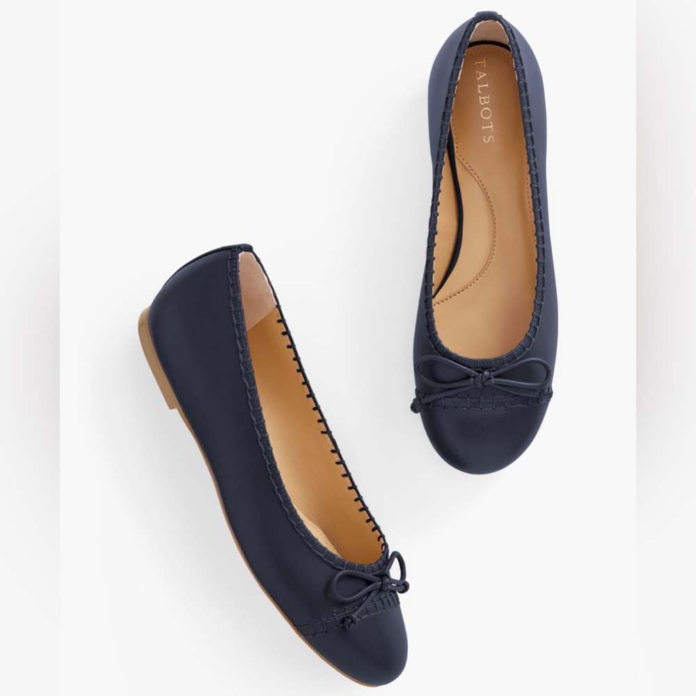 Talbots Women's Navy Stitch Nappa Ballet Flats Sz 7.5
